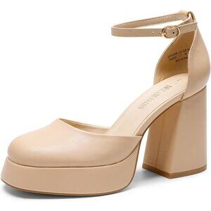 Dream Pairs Nude-pu Polyurethane (PU) Closed Toe Block Pumps Ankle Strap Shoes